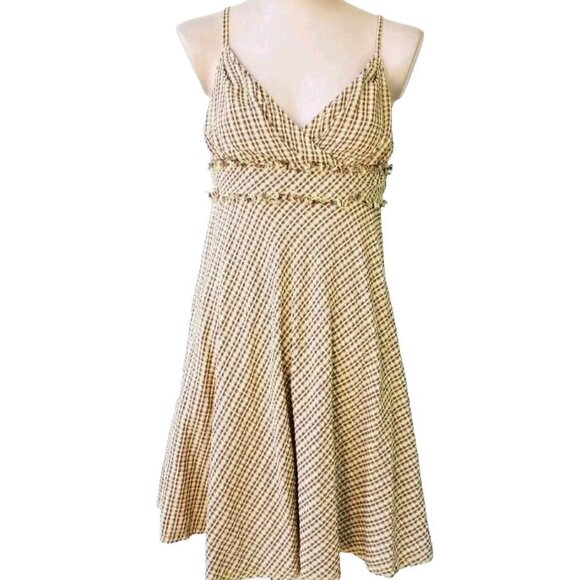 Free People Dresses & Skirts - FREE PEOPLE Yellow Red gauze Cotton Plaid Short Summer Slip Dress Size 4